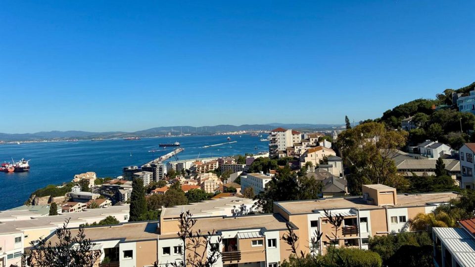 Residential Views Across Gibraltar from the South District Residential properties and sea views from Gibraltar's South District, a popular area for retirees seeking a quieter lifestyle.