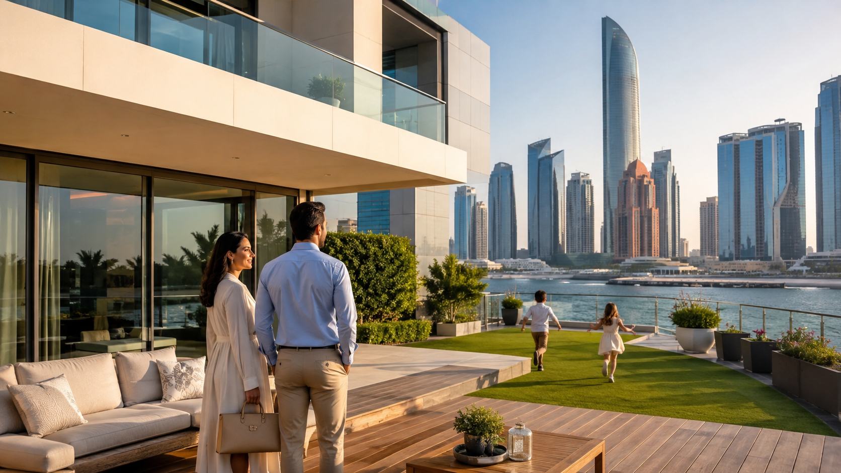 Abu Dhabi skyline and modern cityscape, showcasing the UAE lifestyle and property opportunities for UK buyers considering a move to Abu Dhabi.